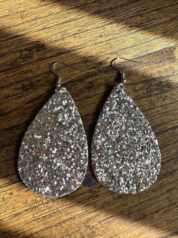 Silver Glitter Teardrops